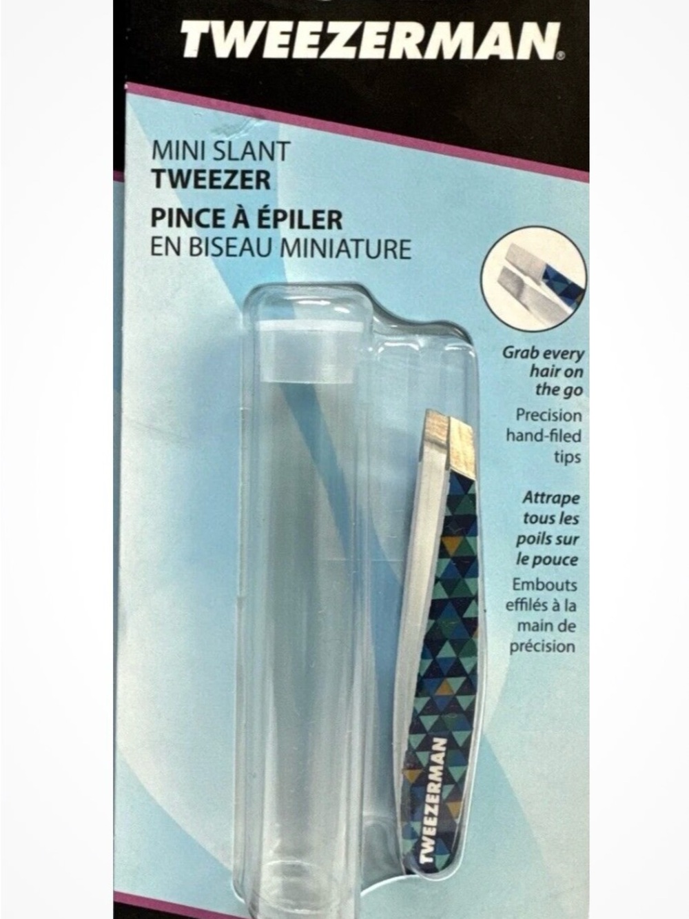 Tweezerman MINI Slant Tweezer - Blue Mosaic Mini Slant Travel Size - NEW IN BOX
